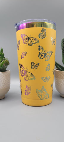 Butterflies, Butterfly rainbow Laser Engraved 20oz Double Wall Insulated Tumbler Travel mug,Seamless Tumbler ,Gift for daughter, niece