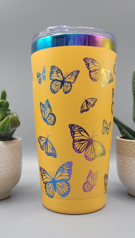 Butterflies, Butterfly rainbow Laser Engraved 20oz Double Wall Insulated Tumbler Travel mug,Seamless Tumbler ,Gift for daughter, niece