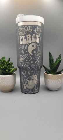 Peace, Hippy, good vibes, Love, Aliens 40oz Double Wall Insulated Tumbler with Handles Gift for mom, Granny, sister, Niece