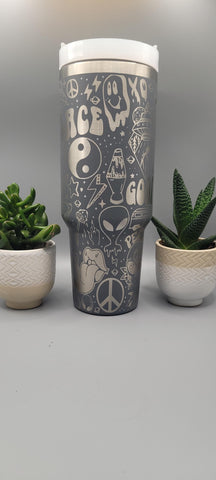 Peace, Hippy, good vibes, Love, Aliens 40oz Double Wall Insulated Tumbler with Handles Gift for mom, Granny, sister, Niece