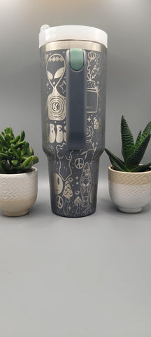 Peace, Hippy, good vibes, Love, Aliens 40oz Double Wall Insulated Tumbler with Handles Gift for mom, Granny, sister, Niece