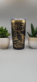 Paisley Black and gold Travel mug, Laser Engraved 20oz Double Wall Insulated Tumbler Travel mug, Seamless Tumbler