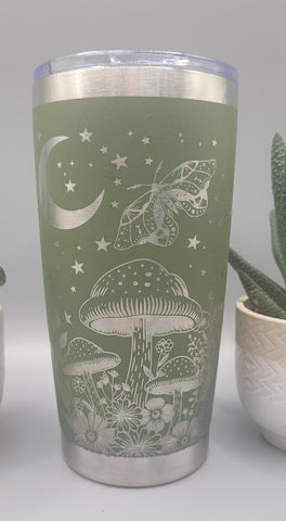 Moths and Moonlight travel mug Laser Engraved 20oz Double Wall Insulated Tumbler Travel mug, Seamless Tumbler ,Gift for daughter