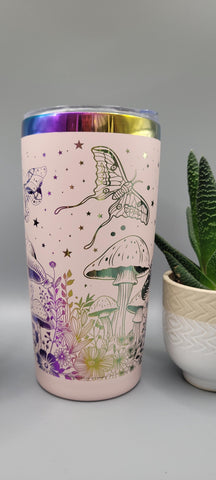 Moonlight Moths and Mushrooms Travel mug, Laser Engraved 20oz Double Wall Insulated Tumbler Travel mug, Seamless Tumbler