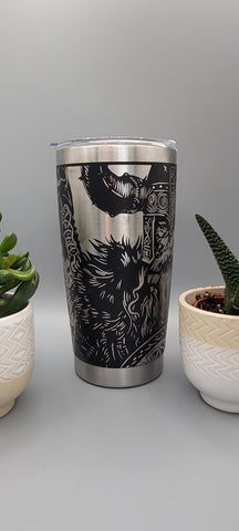 Viking, warrior, soldier, fighter Laser Engraved 20oz Double Wall Insulated Tumbler Travel mug, Seamless Tumbler