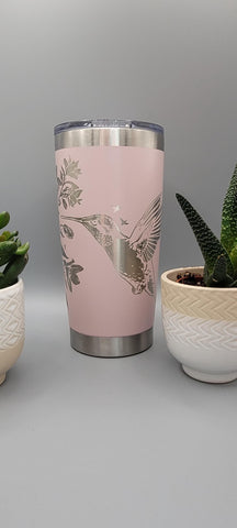 Hummingbird, bird, flowers Laser Engraved 20oz Double Wall Insulated Tumbler Travel mug, Seamless Tumbler