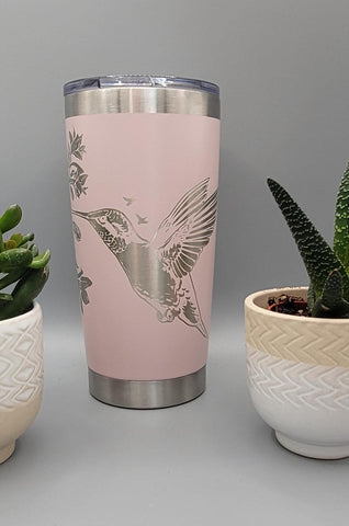 Hummingbird, bird, flowers Laser Engraved 20oz Double Wall Insulated Tumbler Travel mug, Seamless Tumbler