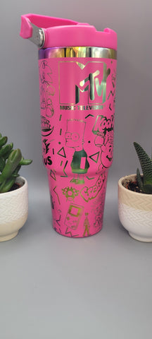 90's, nostalgia, 1990, groovy,pink and rainbow Laser Engraved 30oz Double Wall Insulated Tumbler Custom Seamless Tumbler