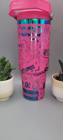 90's, nostalgia, 1990, groovy,pink and rainbow Laser Engraved 30oz Double Wall Insulated Tumbler Custom Seamless Tumbler