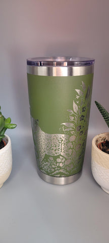 Leopard and flowers Laser Engraved Custom Seamless  20oz Double Wall Insulated Tumbler Travel mug