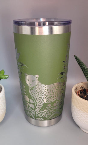 Leopard and flowers Laser Engraved Custom Seamless  20oz Double Wall Insulated Tumbler Travel mug