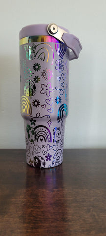 Ladybugs, Rainbows, Daisy light purple and rainbow Laser Engraved 30oz Double Wall Insulated Tumbler Custom Seamless Tumbler