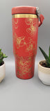 Orchids, flowers, floral red with gold Laser Engraved 30oz Double Wall Insulated Tumbler Custom Seamless Tumbler