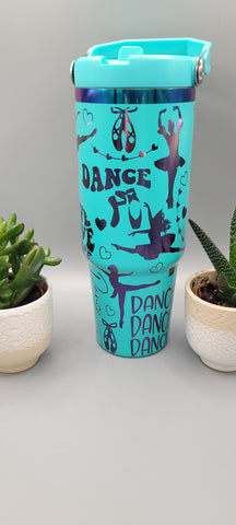 Dance, dancing teal and rainbow Laser Engraved 30oz Double Wall Insulated Tumbler Custom Seamless Tumbler