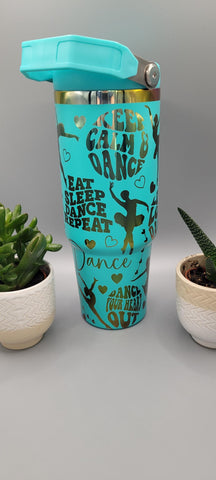 Dance, dancing teal and rainbow Laser Engraved 30oz Double Wall Insulated Tumbler Custom Seamless Tumbler