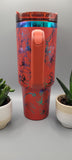 Orchids, flowers red and green blue 40oz Double Wall Insulated Tumbler with Handles Gift for mom, sister