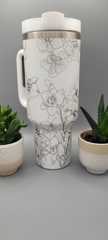 Orchids, flowers, floral 40oz Double Wall Insulated Tumbler with Handles Gift