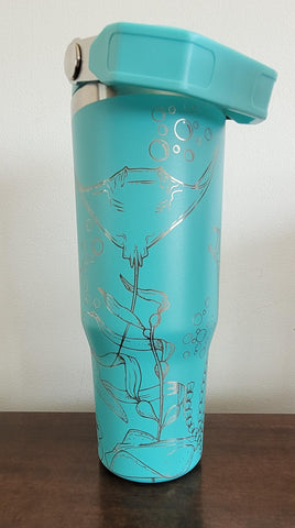 Stingray,  under the sea, ocean , fish tumbler, Laser Engraved 30oz Double Wall Insulated Tumbler