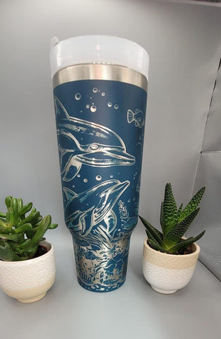 Dolphins, under the sea, Ocean lover fish 40oz Double Wall Insulated Tumbler with Handles Gift for mom, Granny, sister, Niece