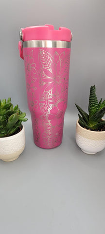 Flowers, floral, henna, boho tumbler, Laser Engraved 30oz Double Wall Insulated Tumbler