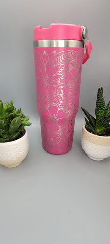 Flowers, floral, henna, boho tumbler, Laser Engraved 30oz Double Wall Insulated Tumbler