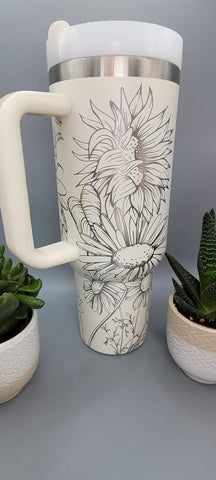 Sunflowers and Daisys, garden, flowers 40oz Double Wall Insulated Tumbler with Handles Gift for mom, Granny, sister, Niece