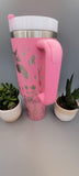 hot Pink Horse Floral 40oz Double Wall Insulated Tumbler with Handles Gift for mom, Granny, sister,horse Lover