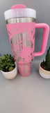 hot Pink Horse Floral 40oz Double Wall Insulated Tumbler with Handles Gift for mom, Granny, sister,horse Lover