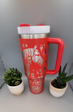 Red Horse Floral 40oz Double Wall Insulated Tumbler with Handles Gift for mom, Granny, sister,horse Lover