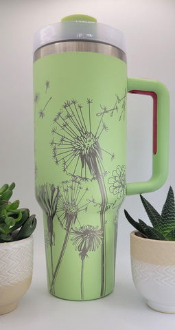 Flowers Dandelion, gardener 40oz Double Wall Insulated Tumbler with Handles Gift for mom, Granny, sister, Niece