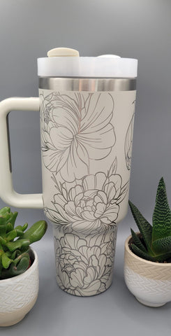 Marigolds, flowers, Floral  40oz Double Wall Insulated Tumbler with Handles Gift for mom, Granny, sister, Niece