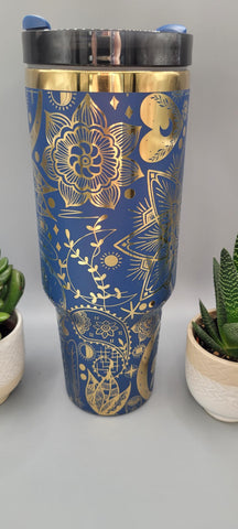 Boho, moons, crystals evil eye gift 40oz Double Wall Insulated Tumbler with Handles Gift for mom, Granny, sister, Niece