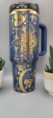 Boho, moons, crystals evil eye gift 40oz Double Wall Insulated Tumbler with Handles Gift for mom, Granny, sister, Niece