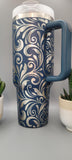 Tooled Leather  Paisley, Boho 40oz Double Wall Insulated Tumbler with Handles Gift for mom, Granny, sister, Niece