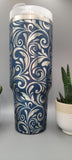 Tooled Leather Paisley, Boho 40oz Double Wall Insulated Tumbler with Handles Gift for mom, Granny, sister, Niece