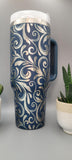 Tooled Leather  Paisley, Boho 40oz Double Wall Insulated Tumbler with Handles Gift for mom, Granny, sister, Niece