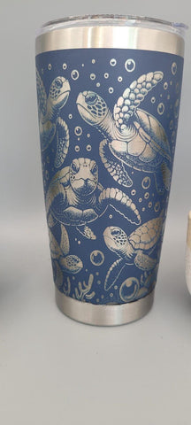 Turtles, under the Sea, Ocean theme Laser Engraved 20oz Double Wall Insulated Tumbler Travel mug, Tumbler