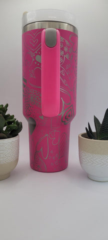 Hearts, Valentines, Love 40oz Double Wall Insulated Tumbler with Handles Gift for mom, Granny, sister, Niece