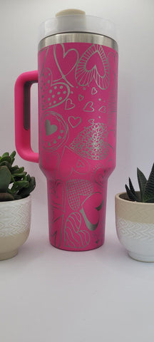 Hearts, Valentines, Love 40oz Double Wall Insulated Tumbler with Handles Gift for mom, Granny, sister, Niece