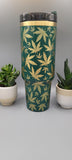 Weed, cannabis Green and Gold  40oz Double Wall Insulated Tumbler with Handles Gift for mom, sister