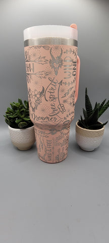 wild One, Boho, Cowboy, Western Floral 40oz Double Wall Insulated Tumbler with Handles Gift for mom, Granny, sister, Niece