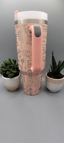 wild One, Boho, Cowboy, Western Floral 40oz Double Wall Insulated Tumbler with Handles Gift for mom, Granny, sister, Niece