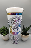 Cute cow, highland cow, white and rainbow Laser Engraved 30oz Double Wall Insulated Tumbler Custom Seamless Tumbler