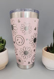 Emoji, Smiley faces and daisy's Laser Engraved 20oz Double Wall Insulated Tumbler Travel mug, Tumbler