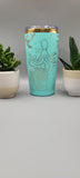 Turtles and octopus, Ocean teal and gold Travel mug, Laser Engraved 20oz Double Wall Insulated Tumbler Travel mug, Seamless Tumbler