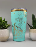 Turtles and octopus, Ocean teal and gold Travel mug, Laser Engraved 20oz Double Wall Insulated Tumbler Travel mug, Seamless Tumbler