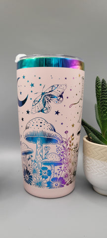 Moonlight Moths and Mushrooms Travel mug, Laser Engraved 20oz Double Wall Insulated Tumbler Travel mug, Seamless Tumbler