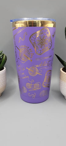 Crochet Travel mug, Laser Engraved 20oz Double Wall Insulated Tumbler Travel mug, Seamless Tumbler