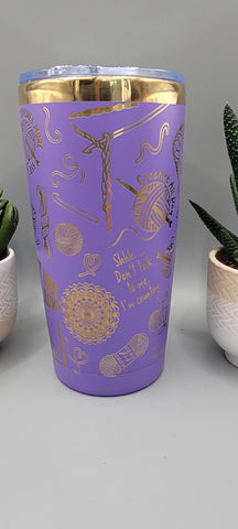 Crochet Travel mug, Laser Engraved 20oz Double Wall Insulated Tumbler Travel mug, Seamless Tumbler