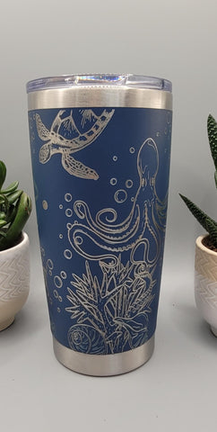 Turtles and octopus, under the sea, ocean theme Laser Engraved 20oz Double Wall Insulated Tumbler Travel mug, Tumbler